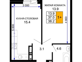 Продается 1-комнатная квартира ЖК Дыхание, литер 27, 38.2  м², 5653600 рублей