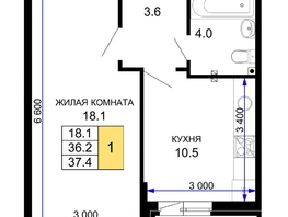 Продается 1-комнатная квартира ЖК Дыхание, литер 27, 37.4  м², 5535200 рублей