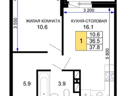 Продается 1-комнатная квартира ЖК Дыхание, литер 28, 37.8  м², 5405400 рублей