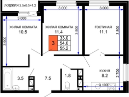 Продается 3-комнатная квартира ЖК Дыхание, литер 28, 55.2 м², 6734400 рублей