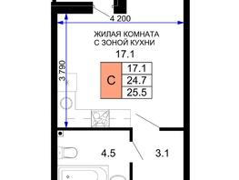 Продается 1-комнатная квартира ЖК Дыхание, литер 30, 25.5 м², 4029000 рублей