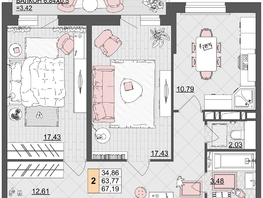 Продается 2-комнатная квартира ЖК Лучший, литер 3, 66.6  м², 7992000 рублей
