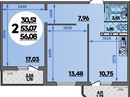 Продается 2-комнатная квартира ЖК Восточный, литера 12, 56.08 м², 6785680 рублей