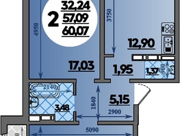 Продается 2-комнатная квартира ЖК Молодежный 2, литера 12, 60.07 м², 7953268 рублей