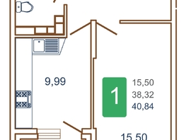 Продается 1-комнатная квартира ЖК Хорошая погода, литера 2, 42.3 м², 5795100 рублей