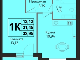 Продается 1-комнатная квартира ЖК Друг, литера 8, 32.95  м², 4547100 рублей