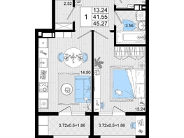 Продается 1-комнатная квартира ЖК Резиденция морей, корпус В, 45.27  м², 11419357 рублей