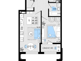 Продается 1-комнатная квартира ЖК Резиденция морей, корпус В, 46.2 м², 11977350 рублей