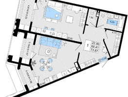 Продается 1-комнатная квартира ЖК Резиденция морей, корпус В, 73.87  м², 16639217 рублей