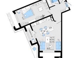 Продается 1-комнатная квартира ЖК Резиденция морей, корпус В, 62.45  м², 14066862 рублей