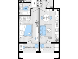 Продается 1-комнатная квартира ЖК Резиденция морей, корпус В, 46.39 м², 11237977 рублей