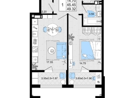 Продается 1-комнатная квартира ЖК Резиденция морей, корпус В, 49.32 м², 11947770 рублей