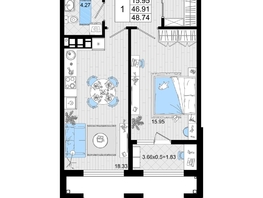 Продается 1-комнатная квартира ЖК Резиденция морей, корпус В, 48.74  м², 12501810 рублей