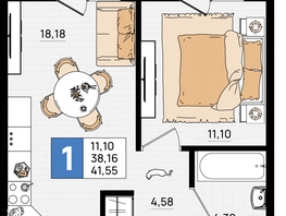 Продается 1-комнатная квартира ЖК Резиденция морей, корпус Е, 41.55 м², 8725500 рублей