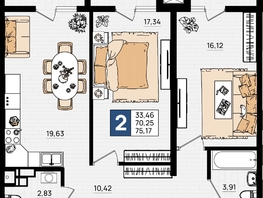 Продается 2-комнатная квартира ЖК Резиденция морей, корпус Д, 75.17 м², 15034000 рублей