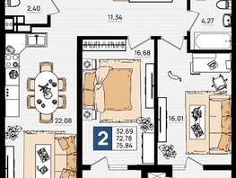 Продается 2-комнатная квартира ЖК Резиденция морей, корпус Е, 75.84 м², 15168000 рублей