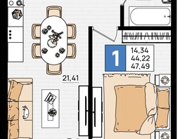 Продается 1-комнатная квартира ЖК Резиденция морей, корпус Е, 47.49 м², 10210350 рублей
