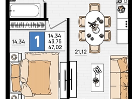 Продается 1-комнатная квартира ЖК Резиденция морей, корпус Е, 47.02 м², 11519900 рублей