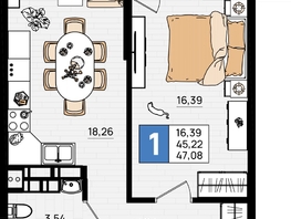 Продается 1-комнатная квартира ЖК Резиденция морей, корпус Е, 47.08 м², 11299200 рублей