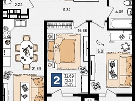 Продается 2-комнатная квартира ЖК Резиденция морей, корпус Е, 75.29 м², 17693150 рублей