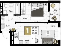 Продается 1-комнатная квартира ЖК На Высоком берегу, 37.8  м², 10584000 рублей