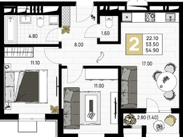 Продается 2-комнатная квартира ЖК На Высоком берегу, 54.9 м², 14274000 рублей