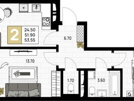 Продается 2-комнатная квартира ЖК На Высоком берегу, 53.55 м², 14190750 рублей