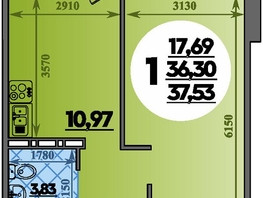 Продается 1-комнатная квартира ЖК Южная долина, литера 1, 37.53  м², 4094403 рублей