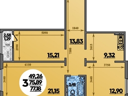 Продается 3-комнатная квартира ЖК Молодежный 2, литера 2, 77.18 м², 7994619 рублей