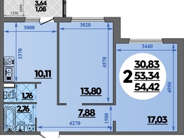 Продается 2-комнатная квартира ЖК Восточный, литера 35, 54.42 м², 7674000 рублей