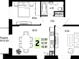 Продается 2-комнатная квартира ЖК Усадьба Гостагаевская, корпус 4, 53.81 м², 11031050 рублей