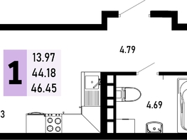 Продается 1-комнатная квартира ЖК Усадьба Гостагаевская, корпус 4, 46.45 м², 9754500 рублей