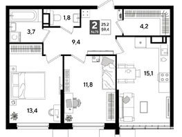 Продается 2-комнатная квартира ЖК DOGMA PARK (Догма парк), литера 19, 58.7 м², 9462440 рублей