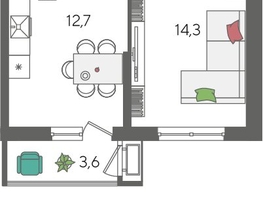 Продается 1-комнатная квартира ЖК Рекорд 2, литера 1, 41.8  м², 8644240 рублей