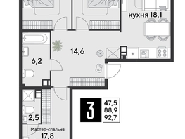 Продается 3-комнатная квартира ЖК Парк Победы 2, литера 20, 92.7  м², 12885300 рублей