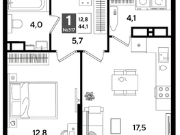Продается 1-комнатная квартира ЖК DOGMA PARK (Догма парк), литера 19, 43.6  м², 7503560 рублей