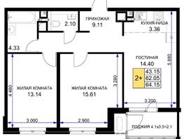 Продается 2-комнатная квартира ЖК Сегодня, литер 6, 65 м², 7995000 рублей