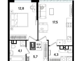 Продается 1-комнатная квартира ЖК DOGMA PARK (Догма парк), литера 13, 44.4  м², 7601280 рублей