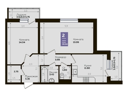 Продается 2-комнатная квартира ЖК Левада, литера 8, 63.7  м², 7387815 рублей