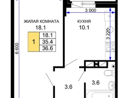 Продается 1-комнатная квартира ЖК Дыхание, литер 30, 36.6  м², 5160600 рублей
