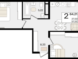 Продается 2-комнатная квартира ЖК Патрики, литер 1.5, 64.21  м&sup2;, 15025140 рублей