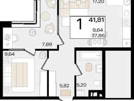 Продается 1-комнатная квартира ЖК Патрики, литер 1.3, 41.81  м&sup2;, 11037840 рублей
