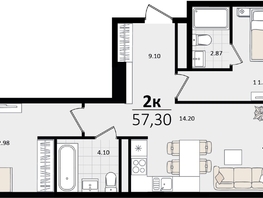 Продается 2-комнатная квартира ЖК Патрики, литер 5.1, 57.3  м&sup2;, 19911750 рублей