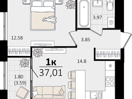 Продается 1-комнатная квартира ЖК Патрики, литер 5.1, 37.01  м&sup2;, 12328031 рублей