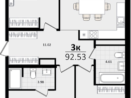 Продается 3-комнатная квартира ЖК Патрики, литер 2, 92.53  м&sup2;, 25603051 рублей