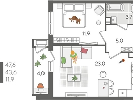 Продается 1-комнатная квартира ЖК Рекорд 2, литера 1, 47.6  м², 9767520 рублей