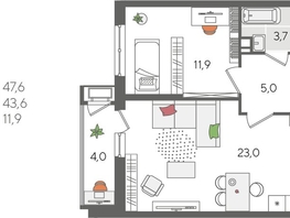 Продается 1-комнатная квартира ЖК Рекорд 2, литера 1, 47.6  м², 9791320 рублей