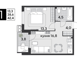 Продается 1-комнатная квартира ЖК Парк Победы 2, литера 19, 42.4  м², 7606560 рублей