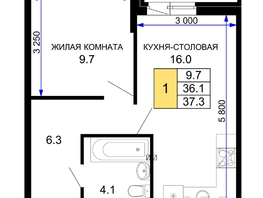 Продается 1-комнатная квартира ЖК Дыхание, литер 28, 37.45 м², 5259300 рублей