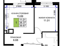Продается 1-комнатная квартира ЖК Сегодня, литер 5, 41 м², 5166000 рублей